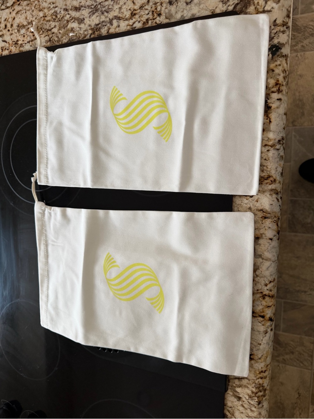 Sneex White Drawstring Storage Dust S Bags with Yellow logo -